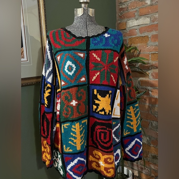 Bronte Sweaters - Vintage Hand Knitted Colourblock Crewneck